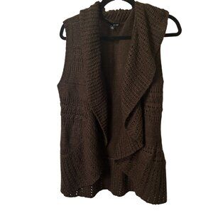 XL A.N.A Sleeveless Brown Knit Cardigan Vest With Open Front & Shawl Collar 1829